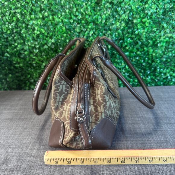 Womens Fossil Brown Signature Fabric Leather Shoulder Handbag Satchel Bag Purse - Picture 3 of 15